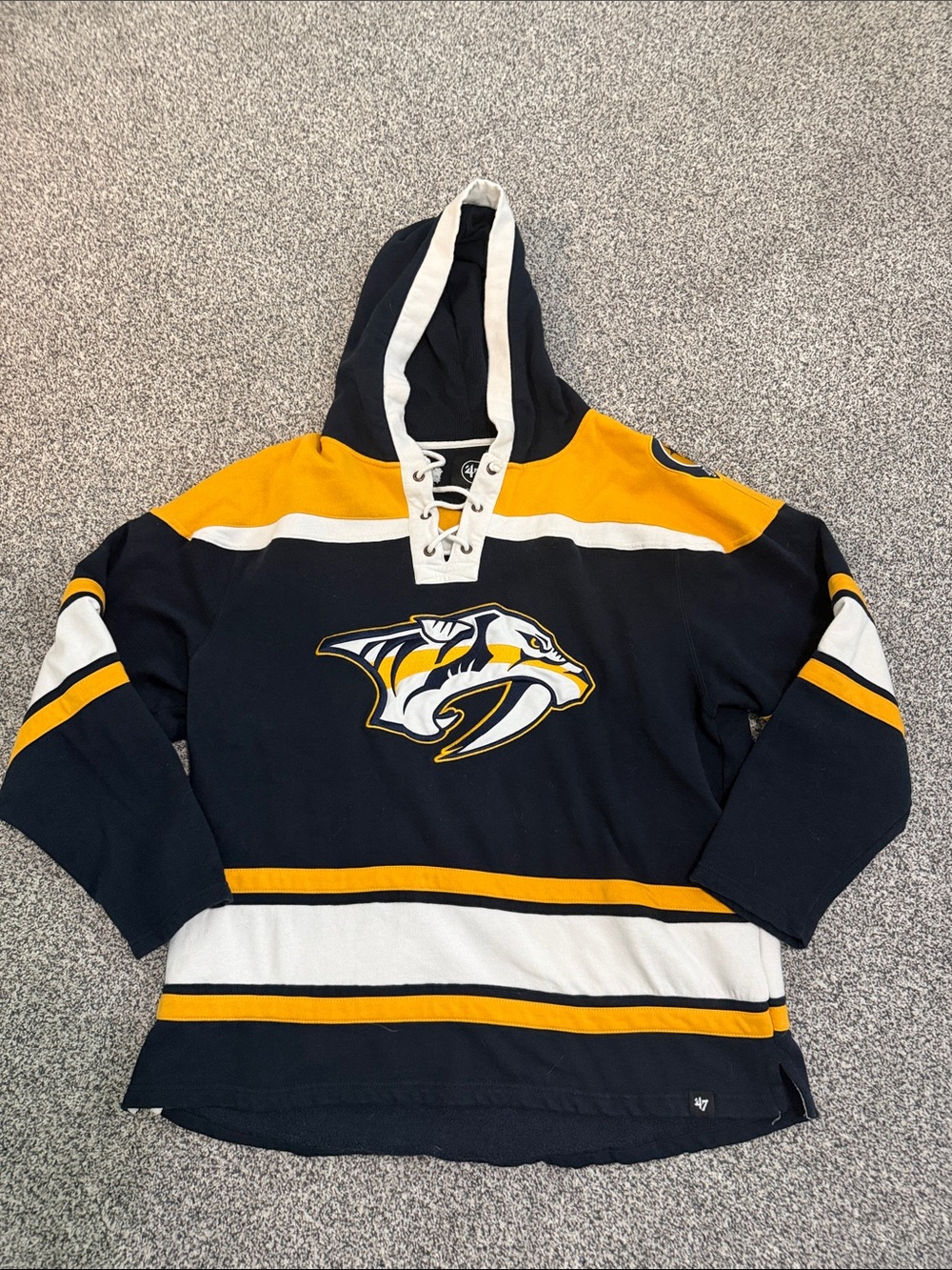 47 Brand Nashville Predators Navy Yellow White Hoodie Jersey